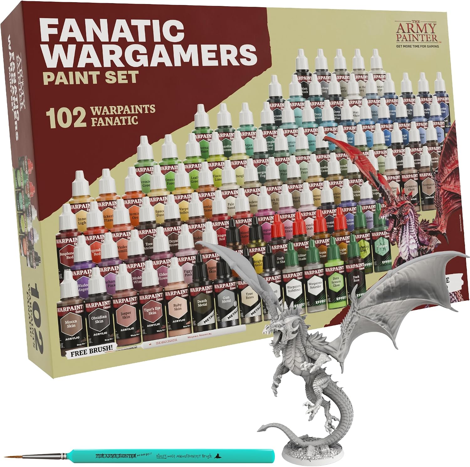The Army Painter, 102 x 18 ml Peintures Acryliques incl. Métalliques, 2 Pinceaux & 1 Figurine, Ensemble de peinture pour D&D & Warhammer.