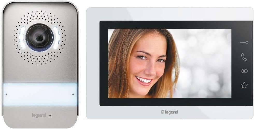 Easykit Essential 367915 Kit d'interphone vidéo avec connecteur 2 fils, moniteur couleur 7' et caméra grand angle 1/2 – Legrand, Argent/Blanc/Noir