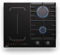 KLARSTEIN MultiChef 4 Plaque Induction Et Gaz, 4 Zones, 2 Gaz & 2 Induction, 7Kw, 58, 5Cm, Supports En Fonte Noir, Flexzone, Stop&Go