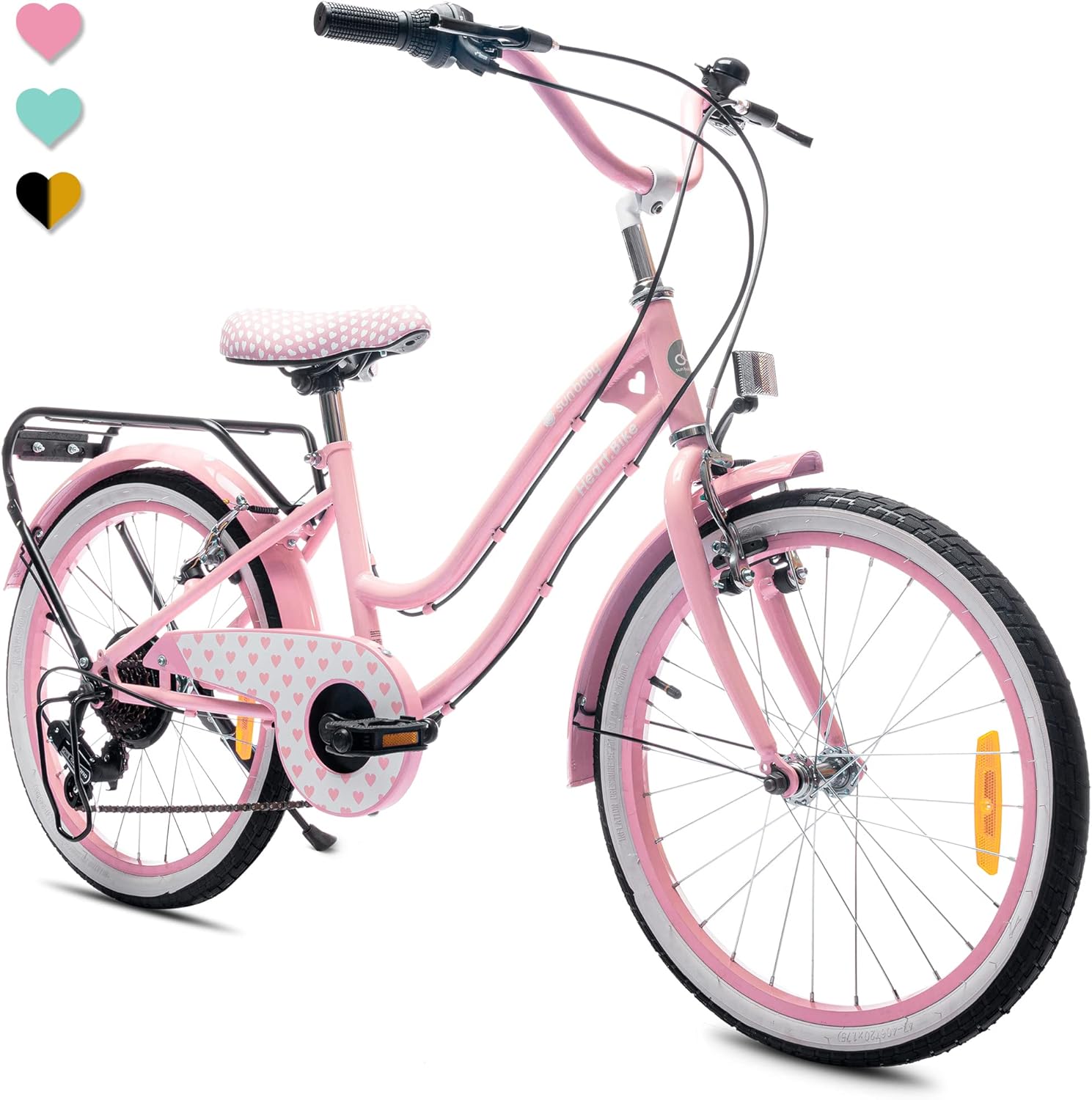 VTC, Vélo Enfant Fille 6-12 Ans – sun baby, Rose, Freins V-Brake, Porte-Bagages, Béquille, Garde-Boue
