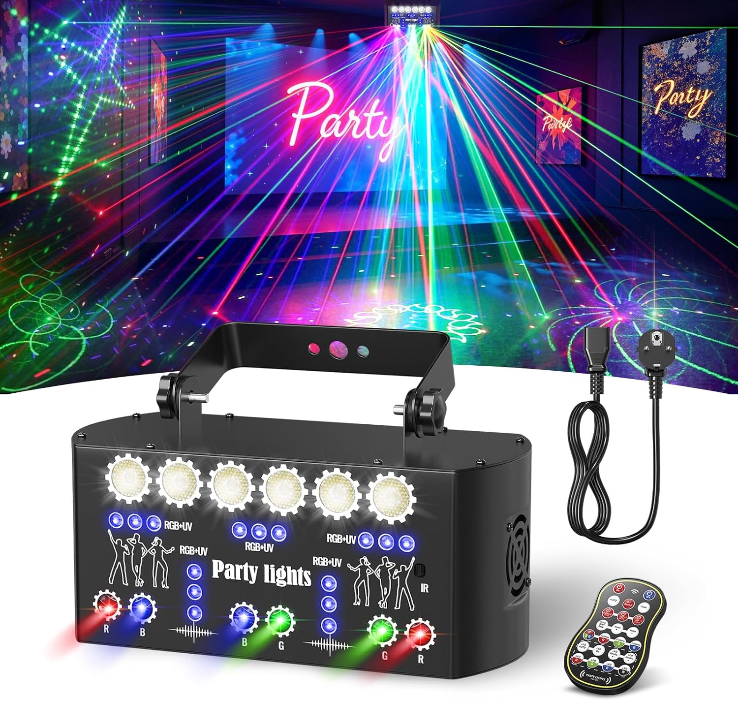 Jeux de Lumière DJ Professionnel RGB avec Effets Stroboscopiques et Laser, Éclairage de Scène pour Soirée, DMX 512, Télécommande IR – BrightWish