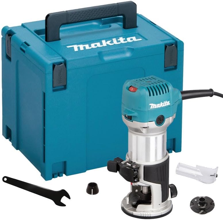 Affleureuse-défonceuse 710 W pince Ø8 ou 6 mm en coffret Makpac, MAKITA RT0702CJ – Makita, Bleu/Noir/Argent