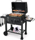 KOMFOTTEU, Barbecue à Charbon, Grille de Barbecue en Métal avec Réservoir à Charbon de Bois à 6 Compartiments, Noir, &Thermomètre