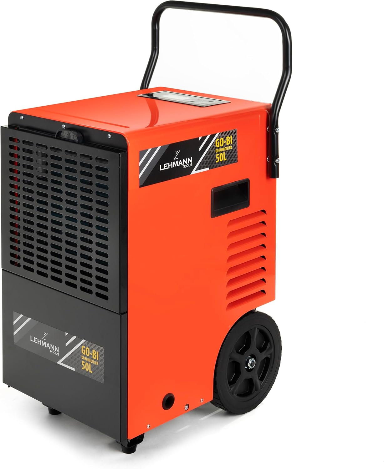 LEHMANN, Déshumidificateur Professionnel, 50 L/jour, Orange/Noir, Grand Réservoir d'eau de 7 L, Déshumidificateur Industriel adapté aux pièces