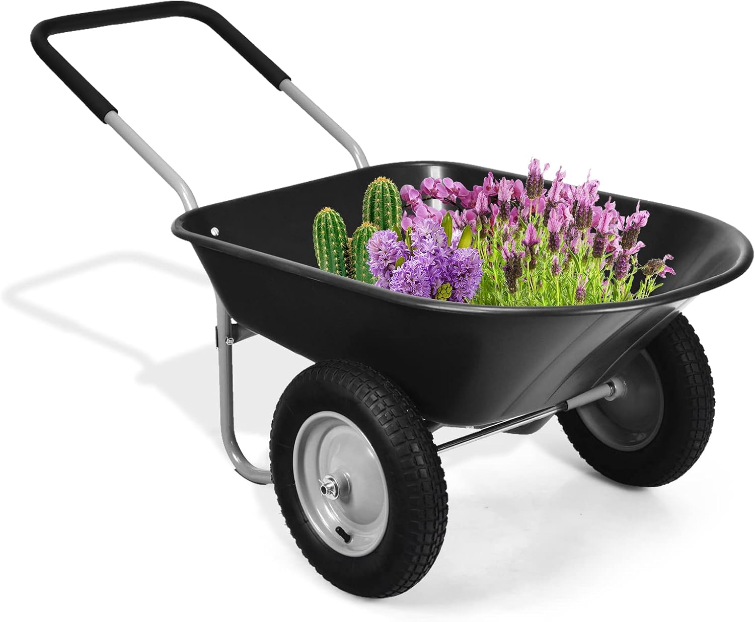 brouette de Jardin à 2 Roues, Chariot de Jardin Robuste de 150 kg avec Pneu pneumatique et poignée en Acier Enduit de – ZAANU, Noir, Chariots