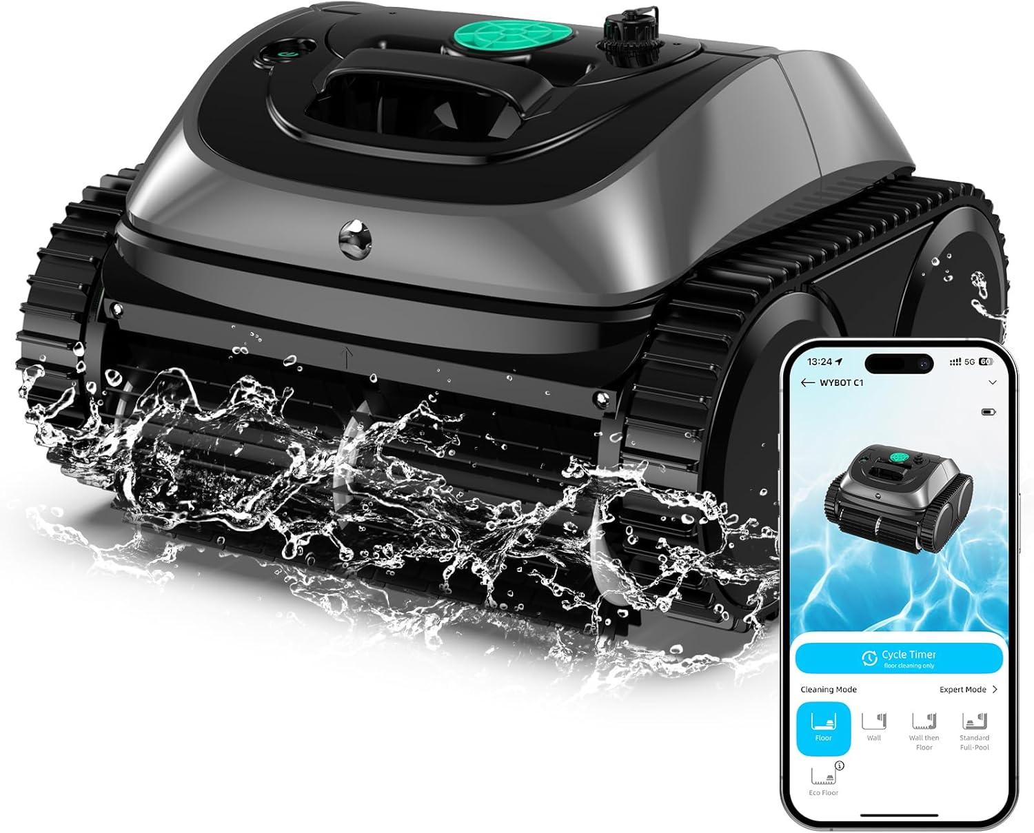 Robot de piscine, 150m2 Nettoyage Rapide – WYBOT, Vert Gris, Nettoyage entièrement Automatique du Sol