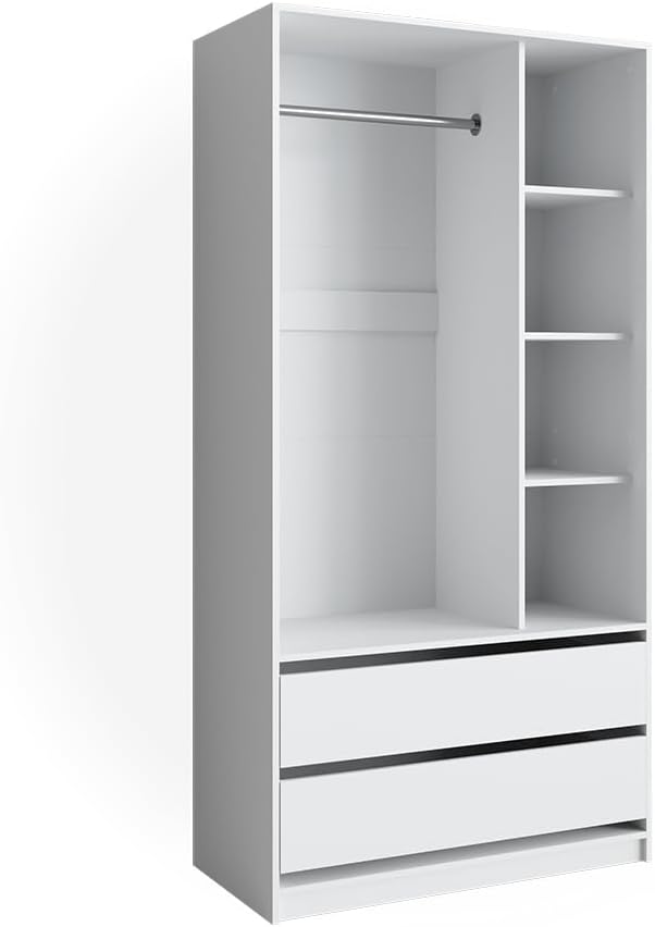 Armoire pour Enfants Elmo, 100x200cm avec 2 tiroirs, adapté au Rangement organisé des vêtements pour Enfants – Vicco, Blanc
