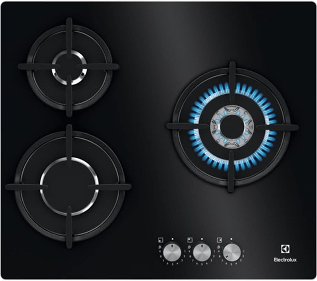 Electrolux KGE6633NOK KGE6633NOK Plaque de gaz de 60 cm et 3 zones, avec injecteurs d'échange, noir, zone Wok, commandes avant