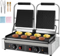 VEVOR, Grill électriques, Double Presse à Panini avec Plaque de Cuisson Émaillée de 48, 5x23 cm, pour Hamburger, Noir/Argent, Steak, Cuisine