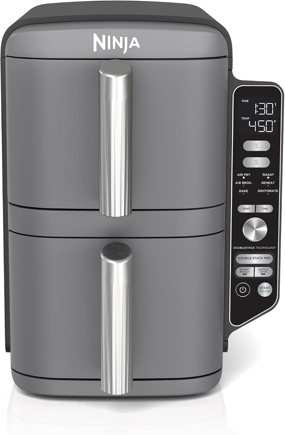 Friteuse sans huile, technologie DoubleStack cuit 4 aliments à la fois – NINJA, Gris, 10 litres, 6 en 1, design compact
