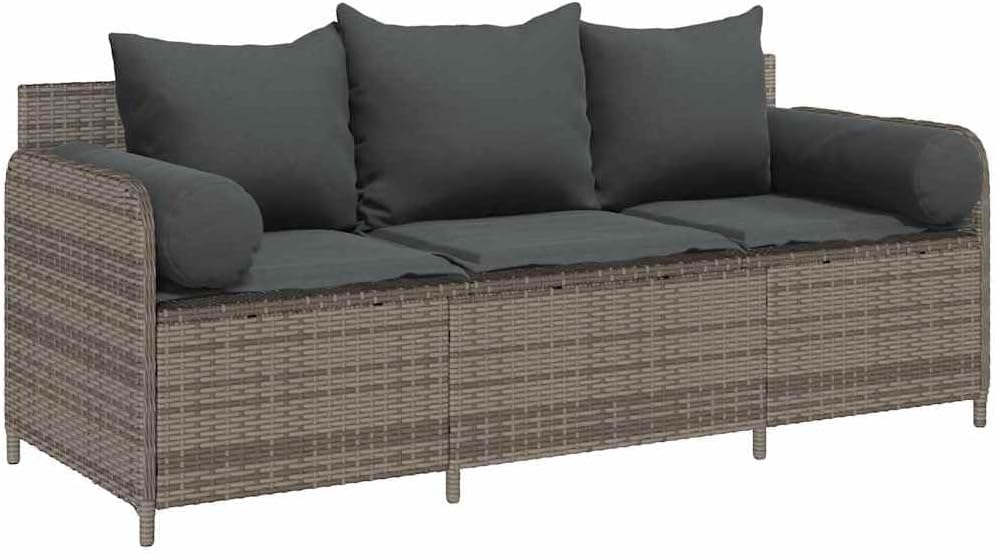 Canapé de jardin avec coussins 3 places gris résine tressée, Gris/Marron – vidaXL
