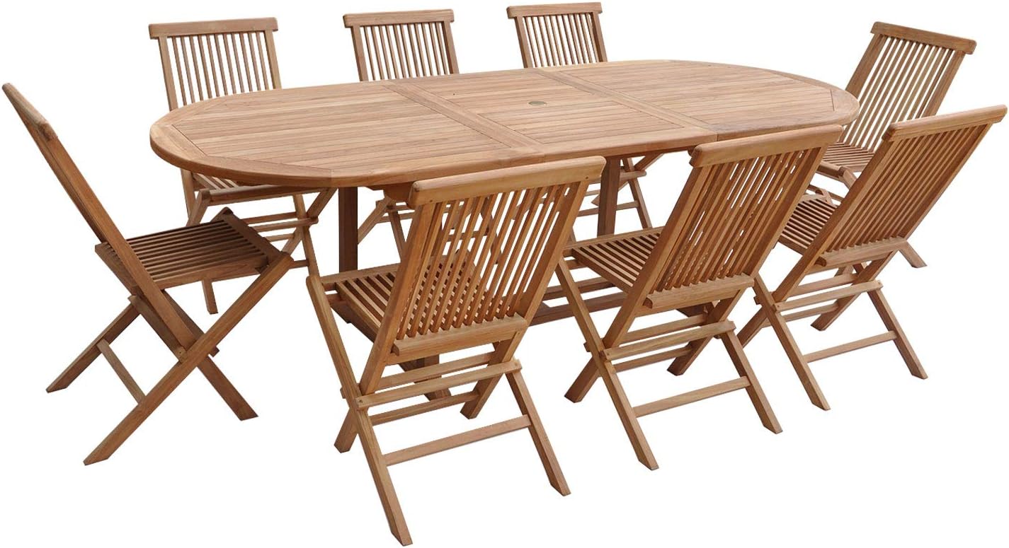 Table Ovale Extensible, 8 Places, Salon de Jardin en Teck Lombok, Bois Naturel – Happy Garden
