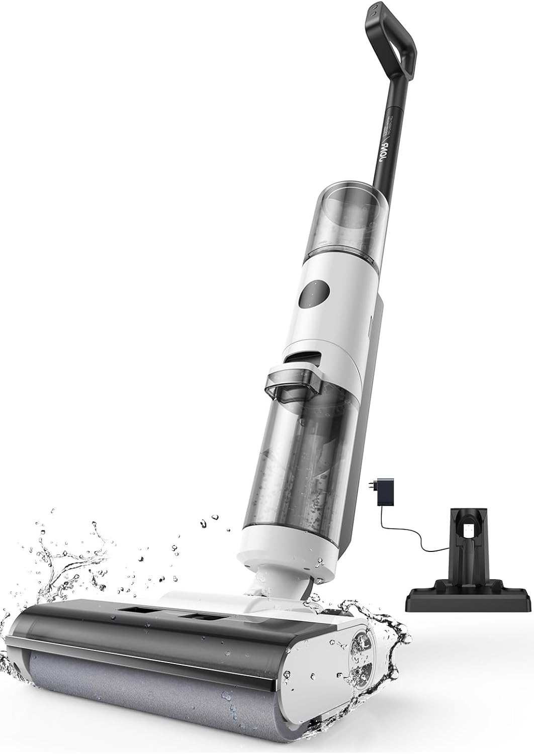 JONR ED12 ED12 Aspirateur Eau et Poussière, Aspirateur et Balai à Franges sans Fil 4 en 1, pour Sols Durs, Noir/Blanc/Gris, Poils d'animaux