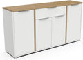 Buffet Moderne 4 Portes & 1 Tiroir, 160, 7 x 39, 6 x 85, 6 cm, Blanc/Chêne – Demeyere, Coloris Blanc Mat & Chêne Hamilton, Style Scandinave