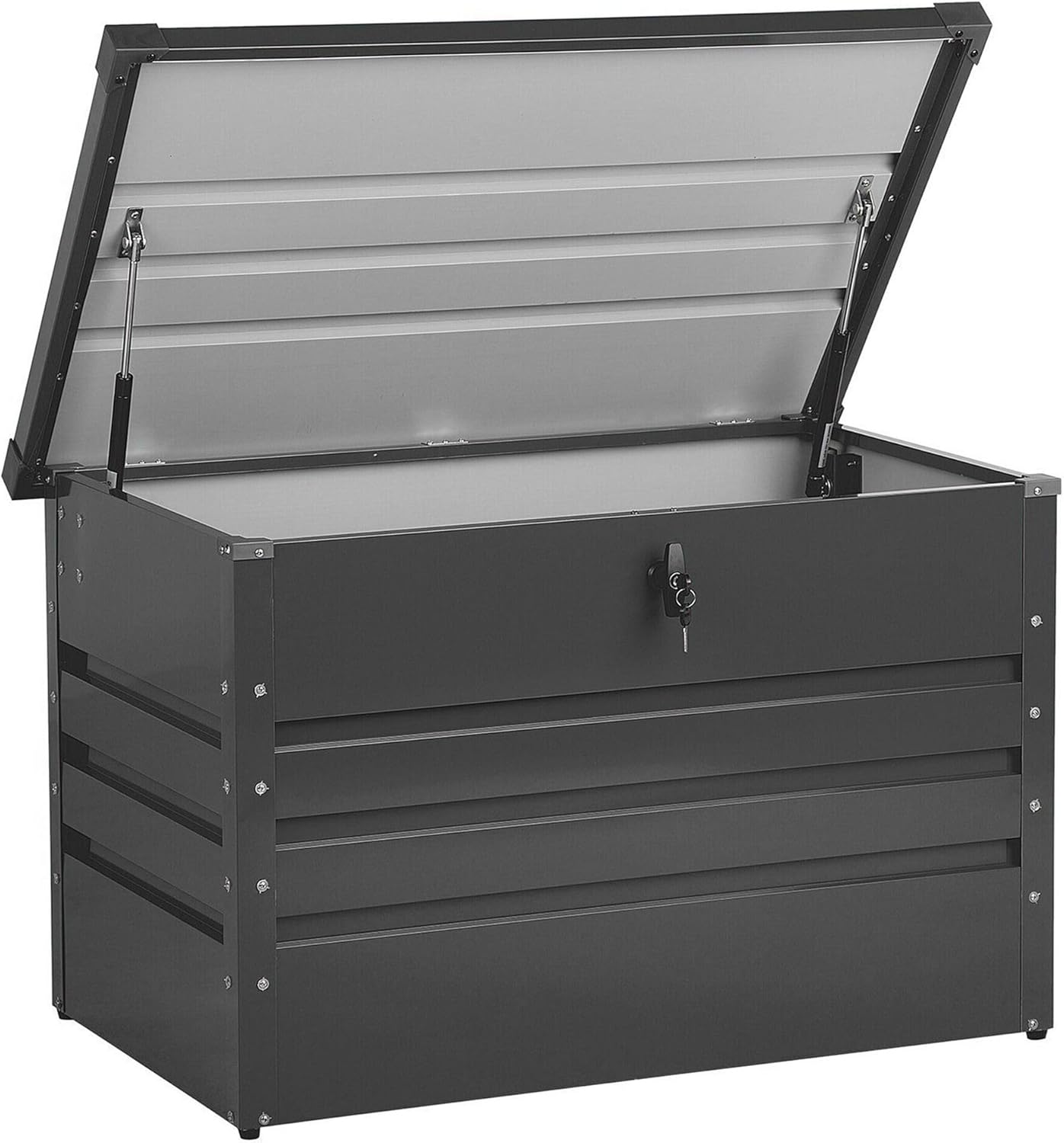 Beliani, Coffre de rangement, Coffre de Rangement Extérieur 100 x 62 cm 300 Litres en Acier Galvanisé Gris Foncé Idéal, Gris Foncé