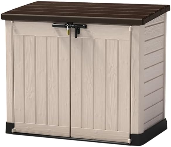 Keter, Coffre de rangement, Abri horizontal range poubelle SIO MAX, 1200 litres, Beige/Marron