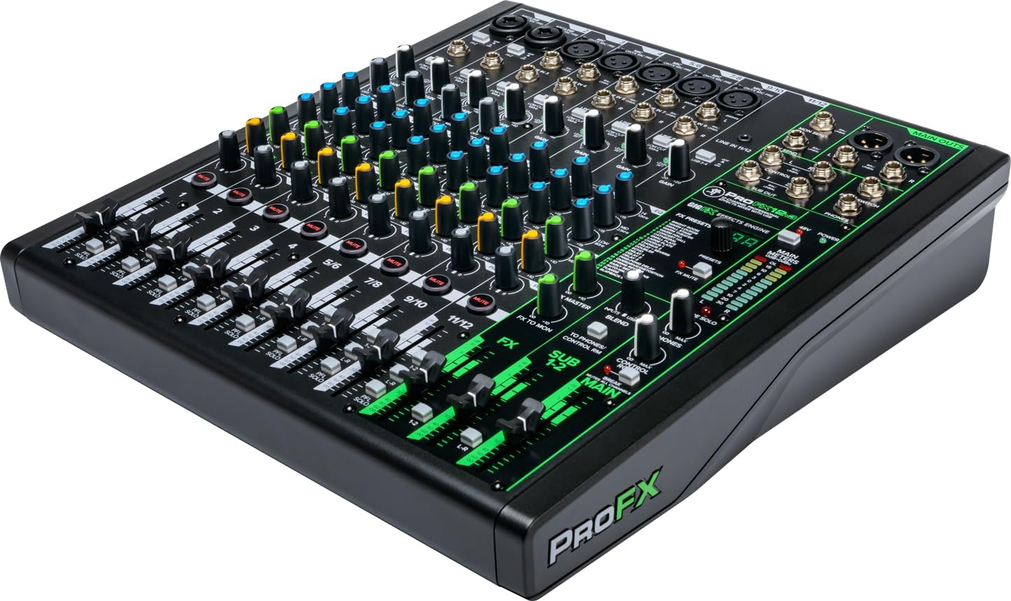 Table de mixage, ProFX12v3 Mixeur à Effets Professionnel 12 Canaux avec USB, Noir/Argent/Vert – MACKIE
