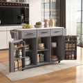 Îlot de rangement mobiles, 3 Tiroirs, Buffet Salles a Manger avec Plan de Travail Pliable, Îlot Central Cuisine – PUGSDRLY, C-Gris