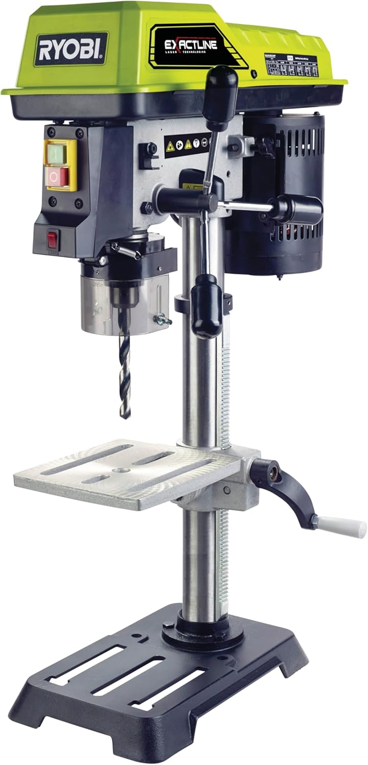 RYOBI RDP102L Perceuse à Colonne Filaire 390W RDP102L, 5 Vitesses, Hauteur Réglable, Vert/Noir/Gris, Mandrin 13mm, Pointeur Laser, Colonne Fonte