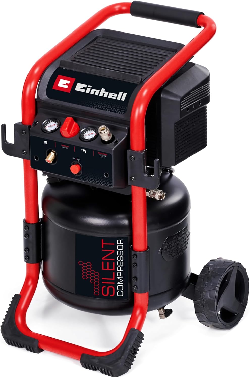 Compresseur d'air, Cuve de 24 L, Moteur sans huile – Einhell, Noir/Rouge, Pression 10bar, Débit d'aspiration 240l/min