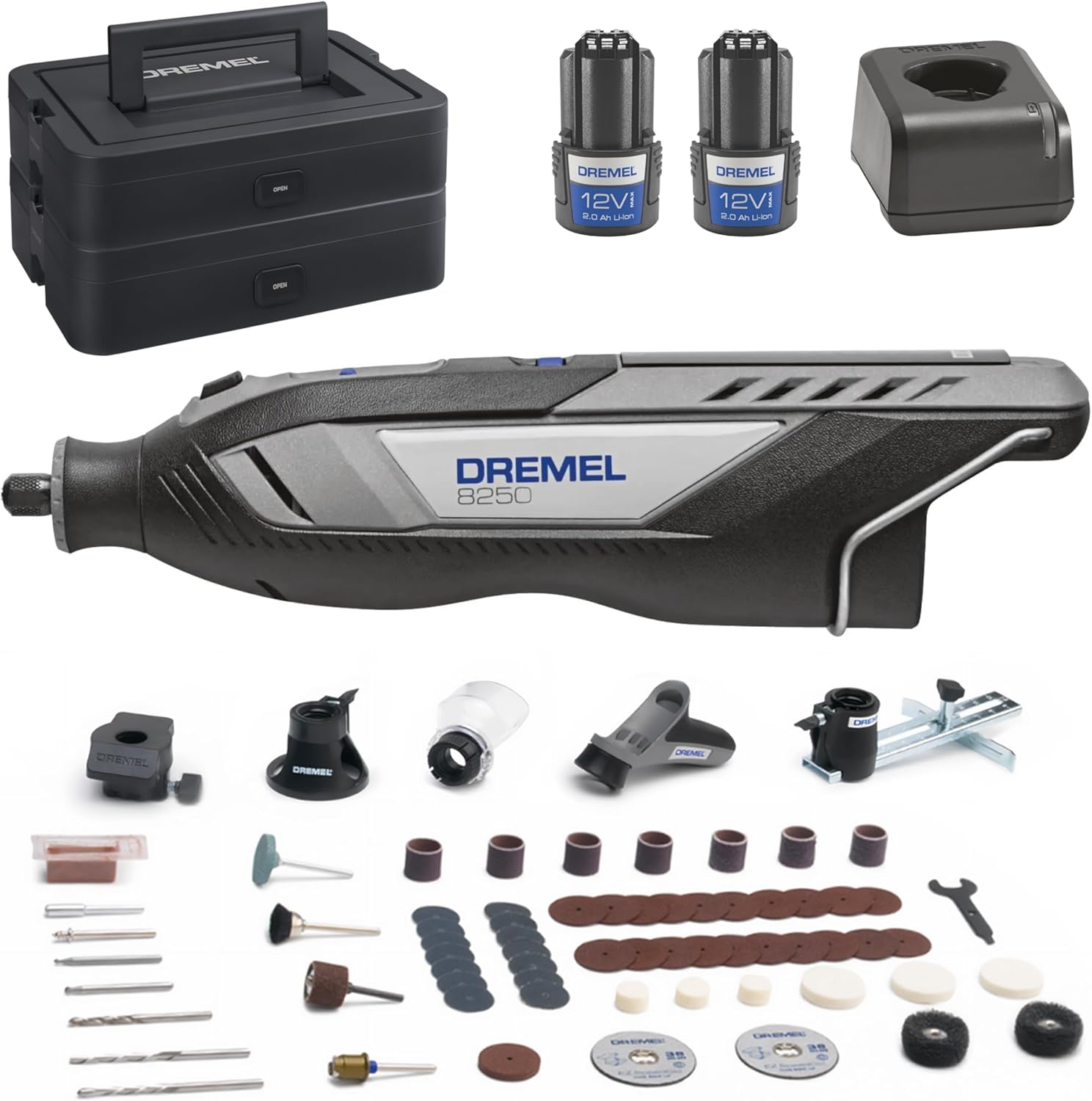 Dremel Outil rotatifs multifonction, 65 accessoires, pour poncer, Noir/Gris, 5 accessoires et embouts, fraiser, graver