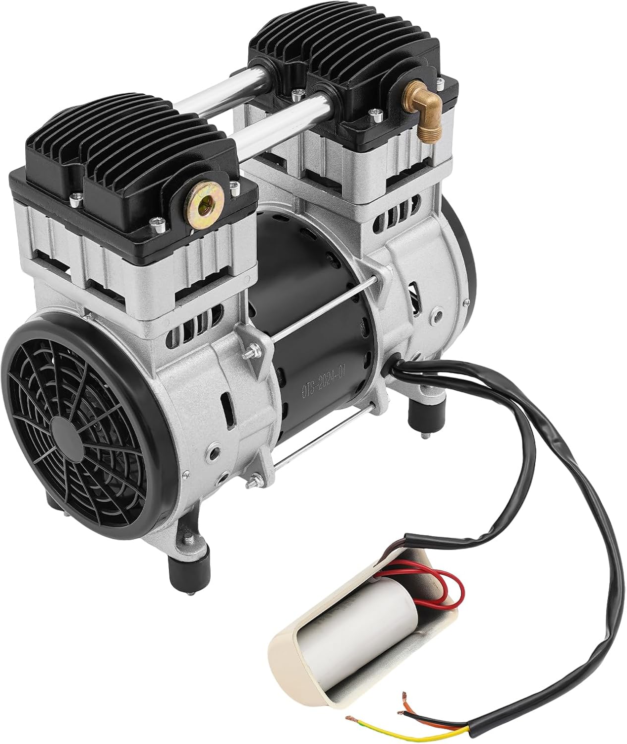 QIERF, Compresseur d'air de 1500W avec tête de pompe et 2 silencieux, 1380 tr/min, pour les usines, Noir/Argent, moteur en cuivre pur