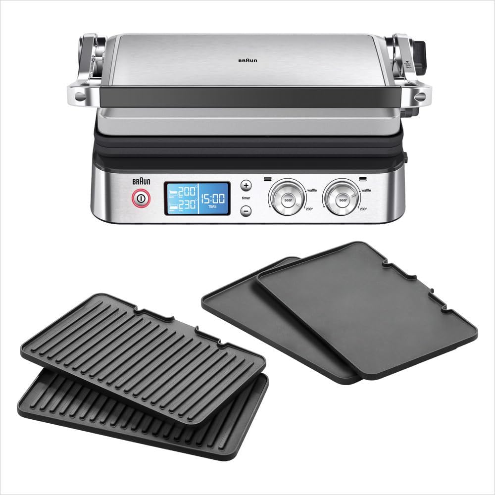 MultiGrill 9 CG 9043, 2 Thermostats Indépendants, Appareil Panini Électrique avec Plaques de Grillage et de Cuisson, Noir/Inox – Braun, 2000W